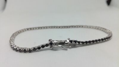ARMBAND SILBER TENNIS RHODINIERT MM 3 SCHWARZE ZIRKONIA 4 KRALLEN CM 20 EXPLOIT