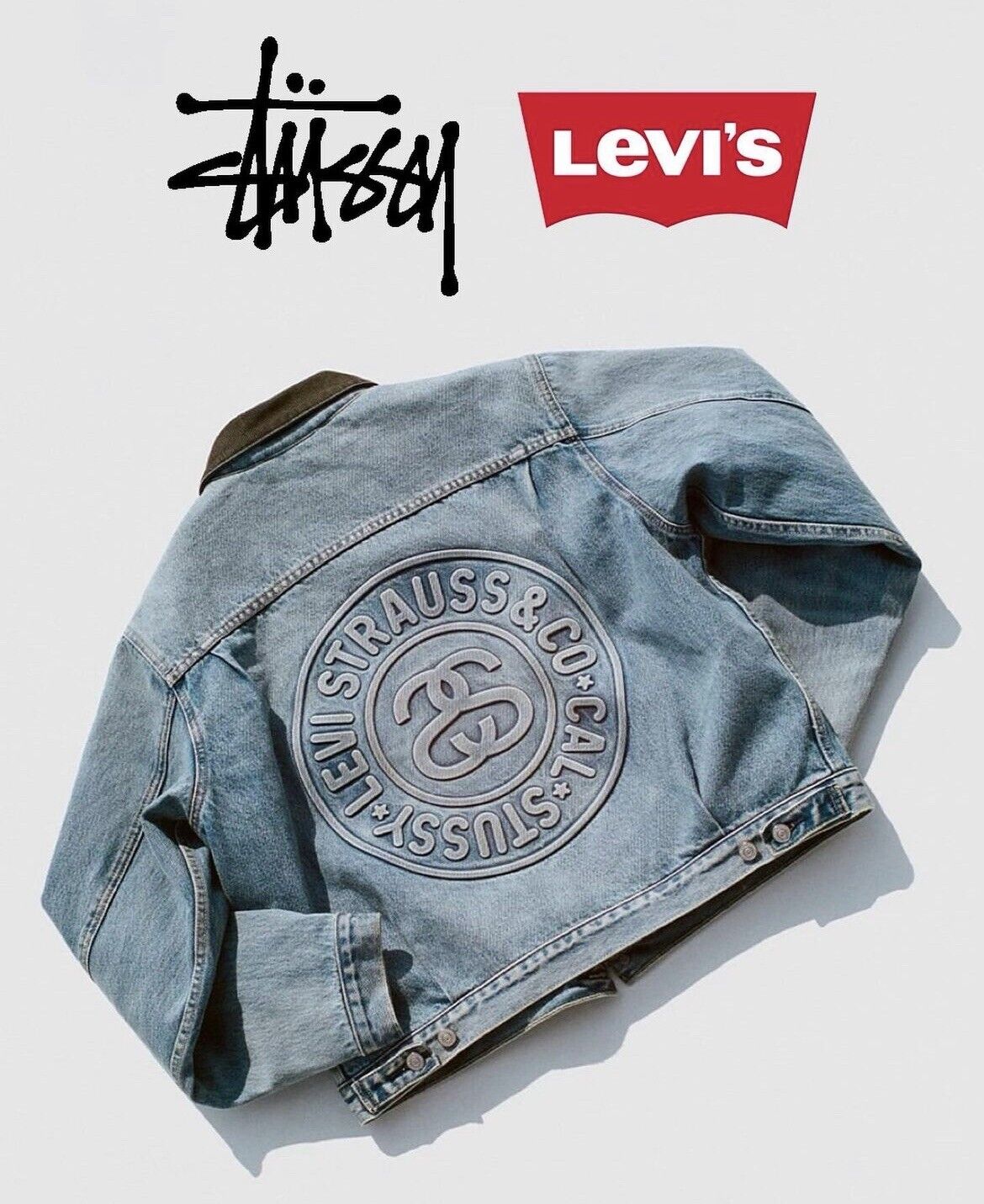 Stussy x Levi's Embossed Trucker Jacket Denim Jacket Size M New