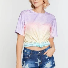 DAVI & DANI TIE DYE PASTEL ROUND NECK SHORT SLEEVE TOP SIZE LARGE- NEW-SALE!!!!