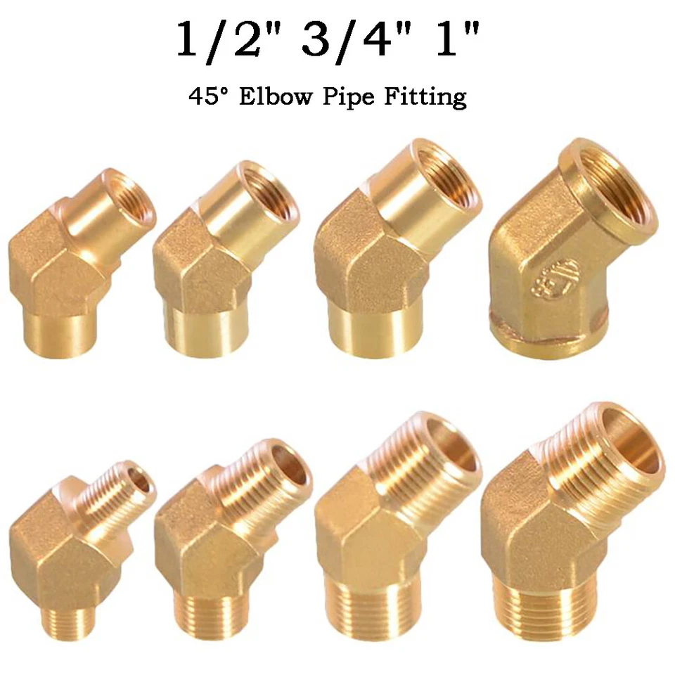 45° Brass Elbow 1/8 to 1/2 Npt Male Female Pipe Fitting Fuel Air Water Oil Gas - Image 2 of 4