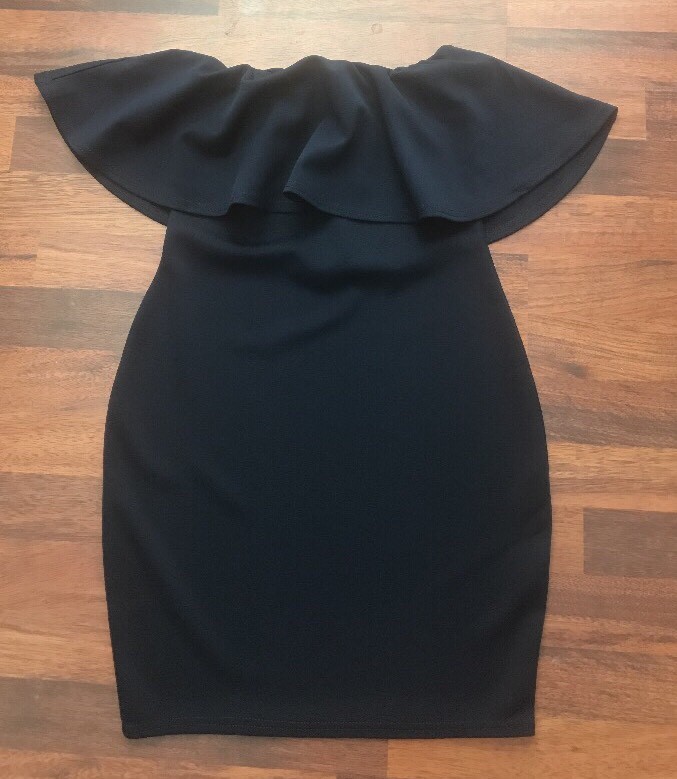 BNWT NEW BOOHOO MILLIE NAVY BLUE BANDEAU PEPLUM BODYCON MINI DRESS SIZE 10  EU 38