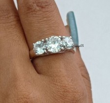 925 Sterling Silver Women's Three Stone Wedding Ring VVS Natural Moissanite