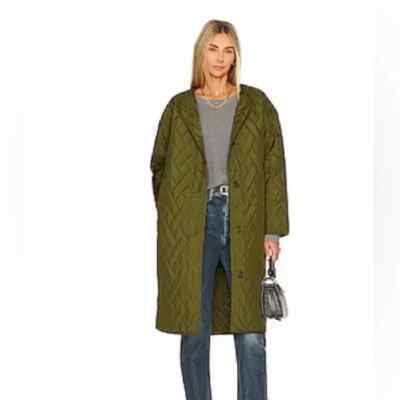 New STEVE MADDEN Green Quilted Coat Long Button Up Sz Small Oversized NWT