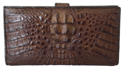  100% GENUINE CROCODILE SKIN WOMEN'S HEAD BROWN STRAP CHECKBOOK WALLET 
