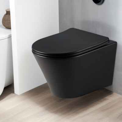 Schwarzmatt Hänge-WC Spülrandloses Wand-WC Komplettset Designer Toilette Black