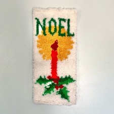 Vintage Noel Christmas Latch Hook Wall Hanging Handmade Retro Holiday Decor