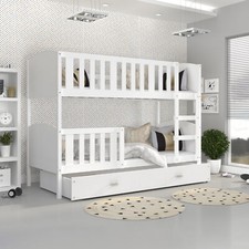 Hochbett Etagenbett 80x190 Kinderbett Bett Matratze Bettkasten TAMI Weiß NEU