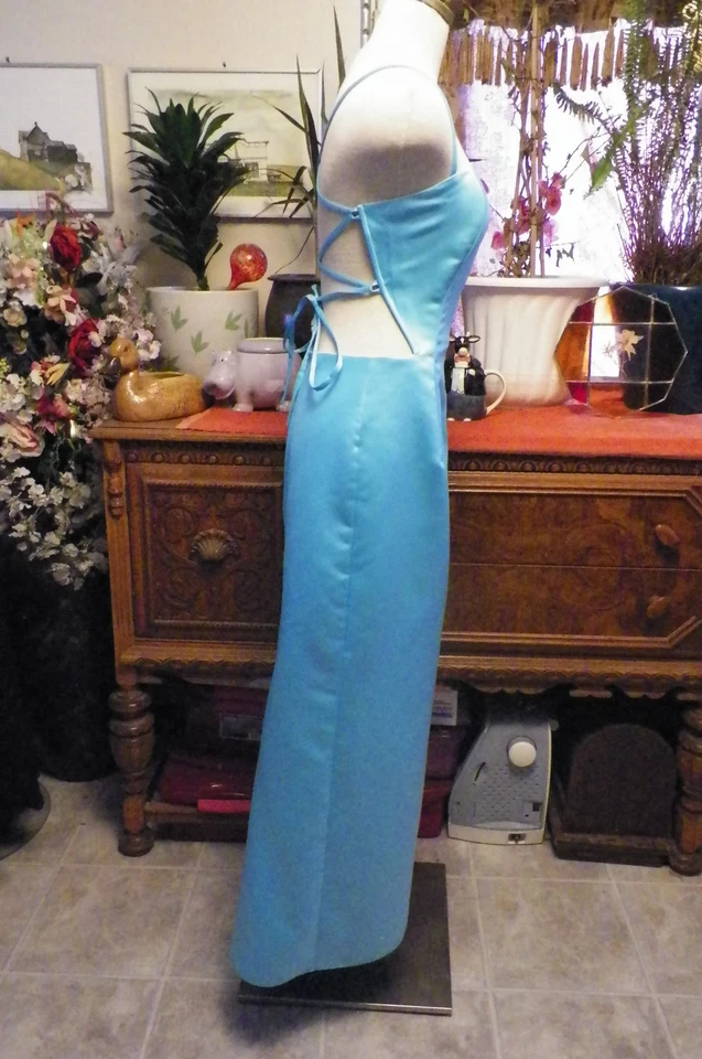 Jessica McClintock Gunne Sax blue satin formal evening long dress 7 - Image 3 of 4