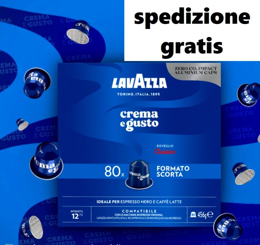 80 Capsule Caffè Lavazza Crema e Gusto Classico Alluminio Compatibili Nespresso