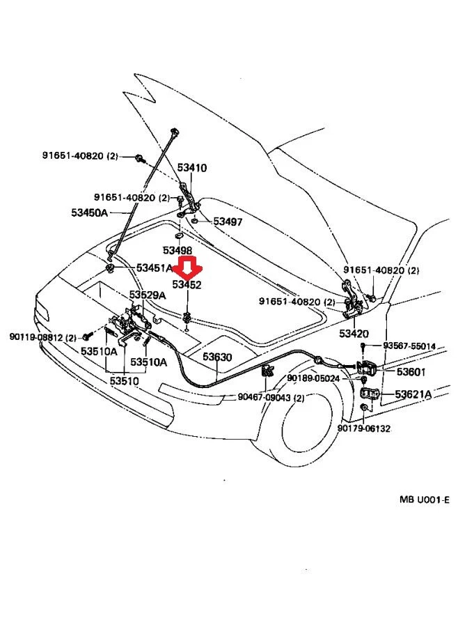 90 - 95 TOYOTA MR2 CAPÓ SOPORTE VARILLA ABRAZADERA RETENEDOR CLIP CANTIDAD 1 NUEVO Foto 3 de 3