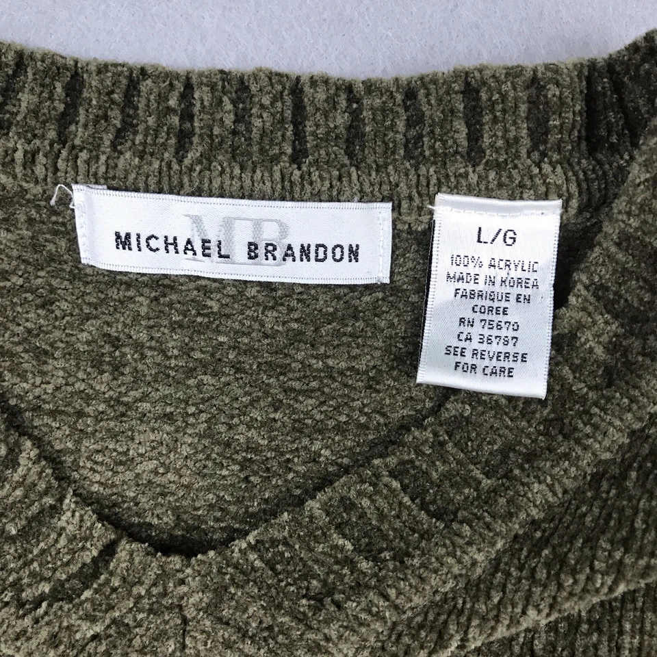 Michael Brandon Sweater Mens Large Green V-Neck Pullover Long Sleeves - Image 2 of 4