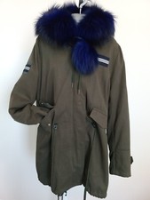 Julia & Stella Military Green/blue Removable Real Fur 2 In 1 Parka Coat Sz L 12/