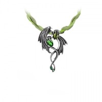 Schmuck Alchemy Gothic AnhäNger Mit Organzaband Emerald Dragon Choker Ca. 40Cm