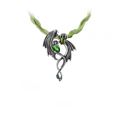 Schmuck Alchemy Gothic Anhänger mit Organzaband Emerald Dragon Choker ca. 40cm