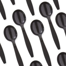 Extra Sturdy Pro-Grade Plastic Soup Spoons 50 CT. Black Heavy Duty Recyclable...