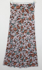 LuLaRoe Sz M Brown Orange Floral Print Slinky Stretch Maxi Skirt