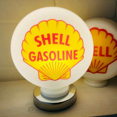 Shell Benzin Mini Gaspumpe Kugel mit Chrom LED Lampensockel