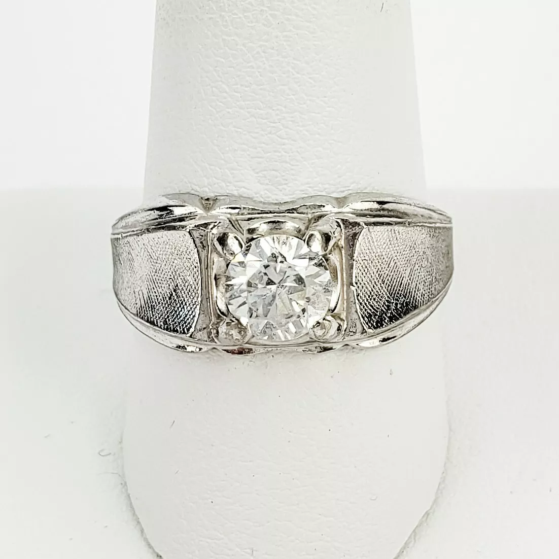 Sterling Silver 925 Lind Ring Large Clear Rhinestone Solitaire
