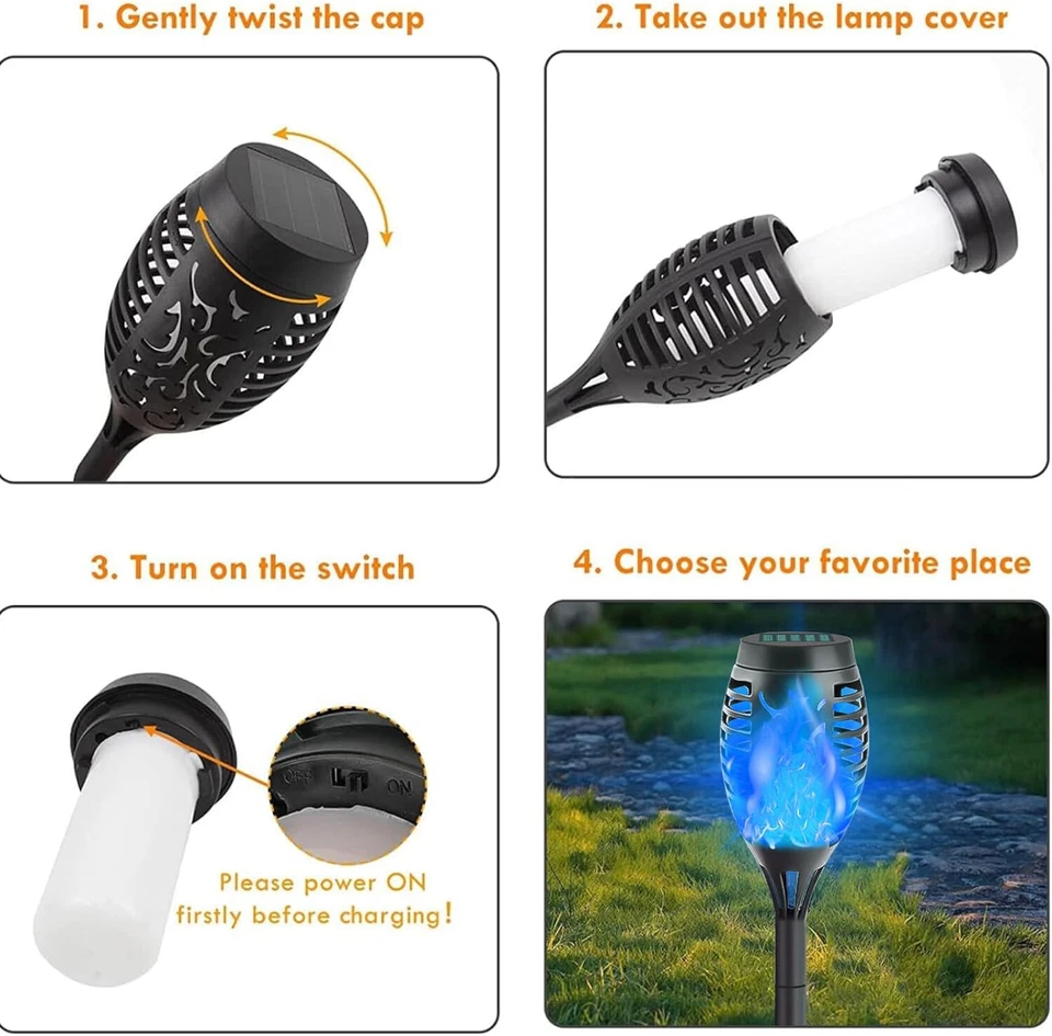12 PACK Flickering Solar Lights Flame Torch Outdoor Landscape Garden Lights Blue - Image 4 of 4