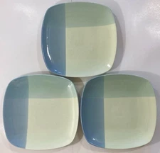 222 Fifth Color Blocks Blue / Green 11 1/8” x 11 1/8” Square Dinner Plates (3)