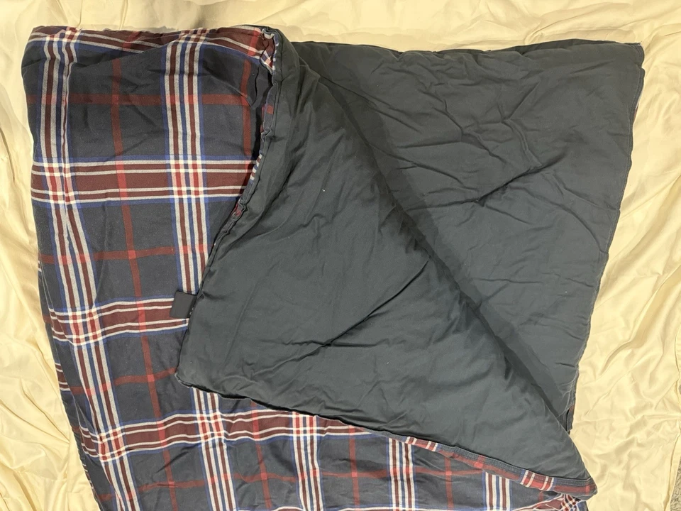 Plaid Twin Size Comforter Nautica Navy Blue Red Reversible 100% Cotton Blanket - Image 4 of 4