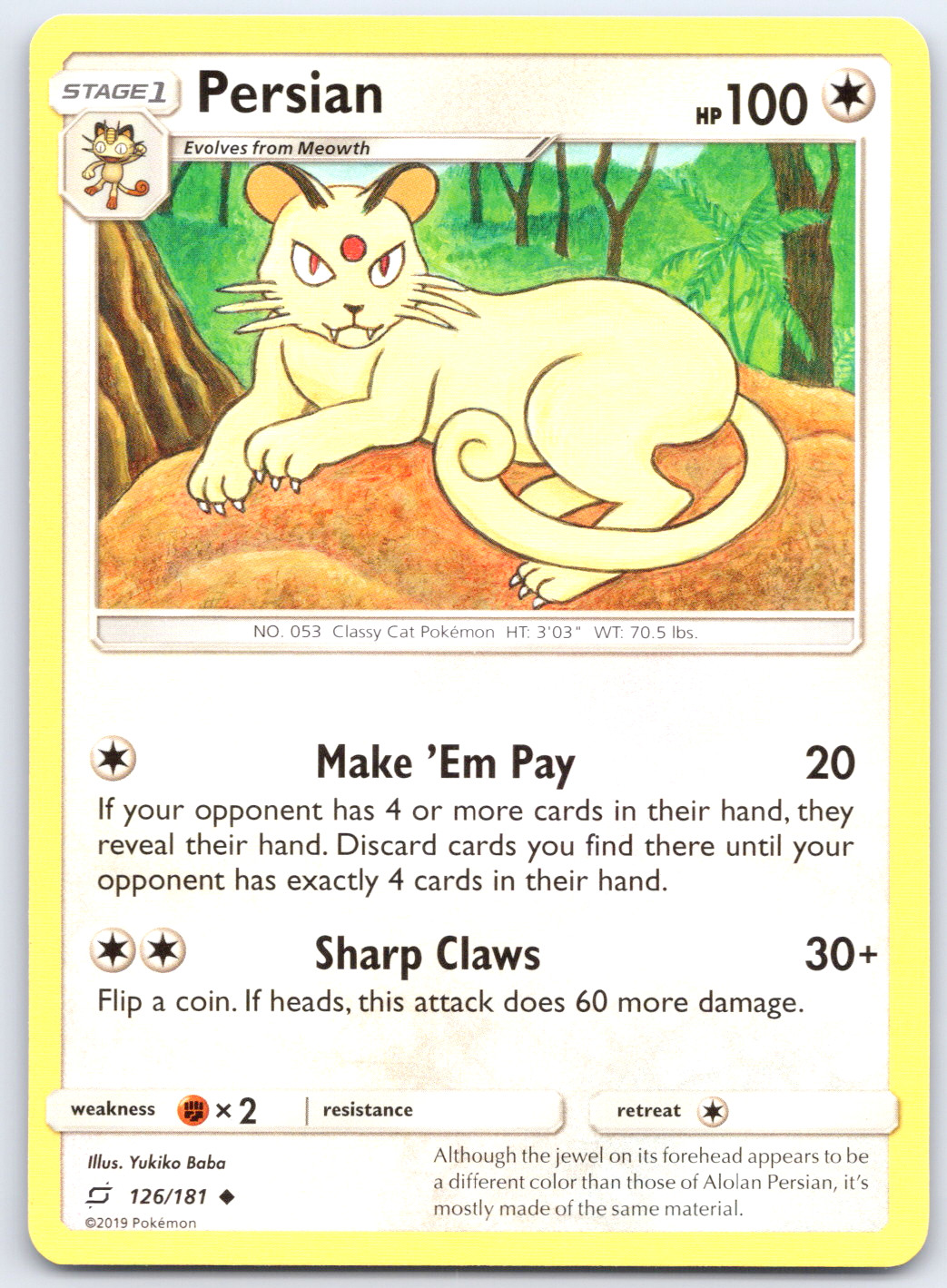 Pokemon TCG Persian SM - Team Up NM Uncommon 126/181