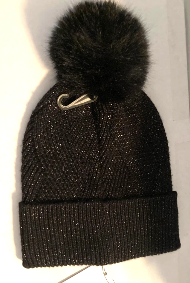 Sombrero pompón negro hilo metálico Calvin Klein para mujer talla O/S Foto 2 de 4