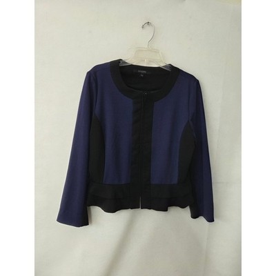 Sandro Studio Womens L Navy Blue Black Colorblock Peplum Zip Jacket Ponte Knit