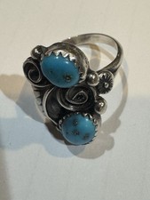 Navajo Ring 925 Silver Natural Blue Turquoise Size 5