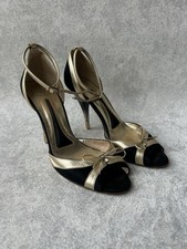 Dolce & Gabbana Black/Gold Pattent Leather Embellished Bow Ankle Strap Heels