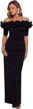 Xscape Women's Long Off The Shoulder Scuba Crepe Dress Reg and Petite