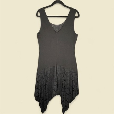 Womens Blck Asymmetrical Midi Dress Witch Whimsygoth Goth Flapper XL Lace Grunge