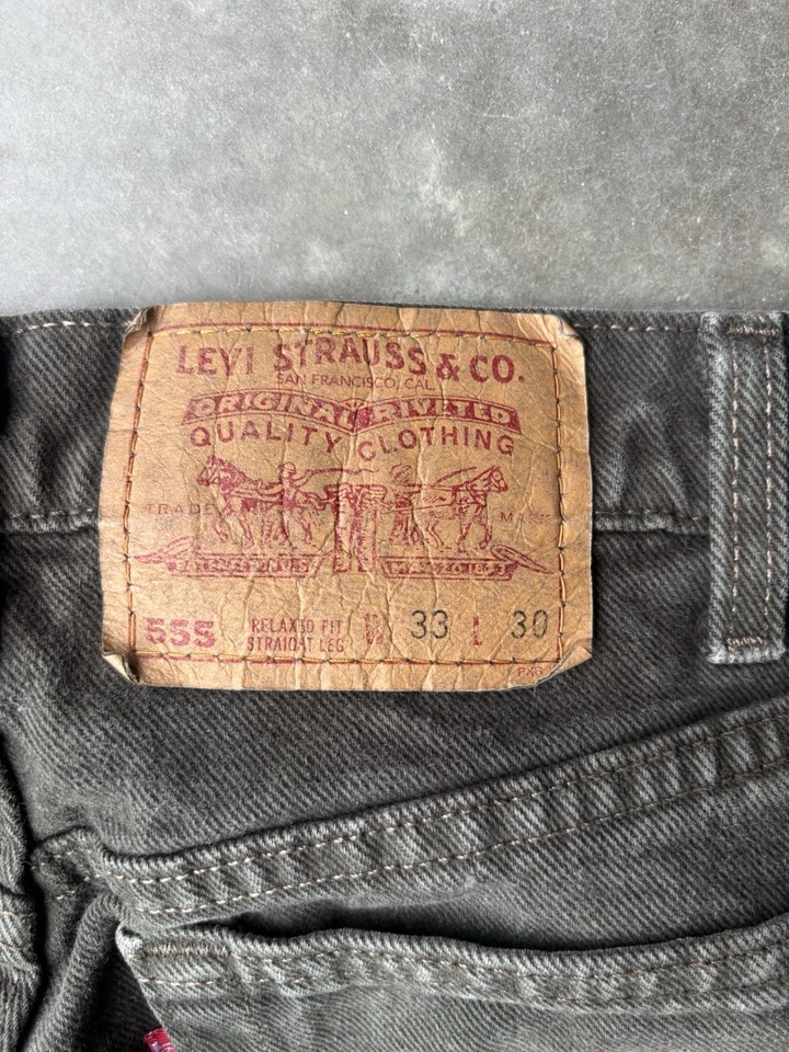 Jeans Levi's 555 1996 vintage para hombre 33x30 calce relajado verde hecho en EE. UU. años 90 Foto 3 de 4