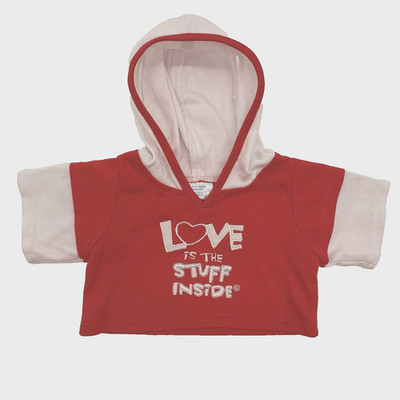 Build a Bear Rare Love The Stuff Inside Hoodie Top Red White Love Teddy Clothes