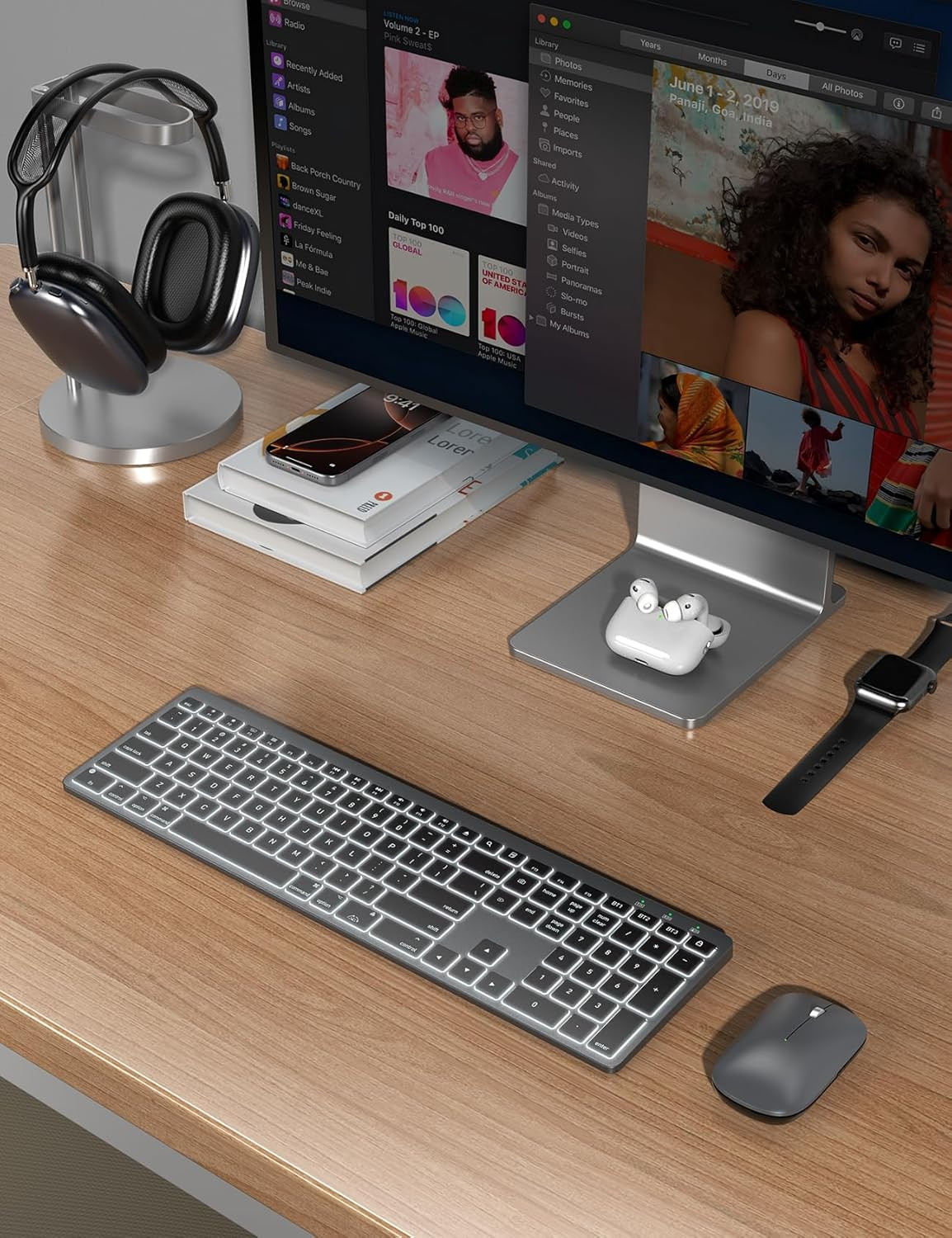 SABLUTE Bluetooth Keyboard and Mouse for Mac — 7-Color Backlit, Multi-Device, Re