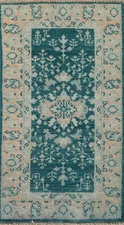 Handmade Oushak Accent Rug Teal Green/ Peach Vegetable Dye Home Decor Rug 2x4