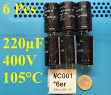 6x 220uF 400V 105° Elko Capacitor Capacitor ROE E-Cap B43504 LL EPCOS GENUINE