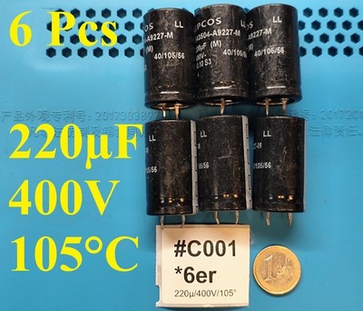 6x 220uF 400V 105° Elko Kondensator Capacitor ROE E-Cap B43504 LL EPCOS ORIGINAL