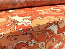 Power Mesh Stretch Spandex Fabric, Per Metre- Hippy Swirl Print - Orange & Beige