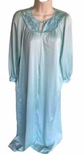 Lorraine Womens Night Gown Small Long Nylon Floral Blue Zip Up Sheer Babydoll