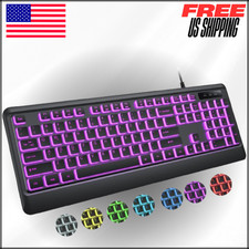 Backlit Wired USB LED Computer Keyboard, 7 Colors Backlight, Full Size Quiet
