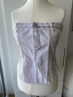 ZARA Tube Top Silber Weiß Damen Neu L Dehnbar Grau Glitzer Sommer Party Fest
