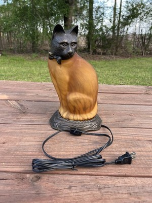 Vintage Andrea by Sadek Tin Chi Cat Tiffany Style Amber Table Lamp