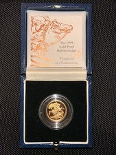 1999 Gold Proof Half Sovereign Coin, 22ct Includes Certificate Box