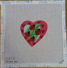 Hand-painted Ladybug Heart 18-count needlepoint canvas. 437-D, 2000. M50