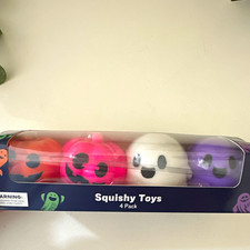 4 Pack Halloween Pumpkin Ghost Squishy Squeezable Stress Reliever Set Ages 4