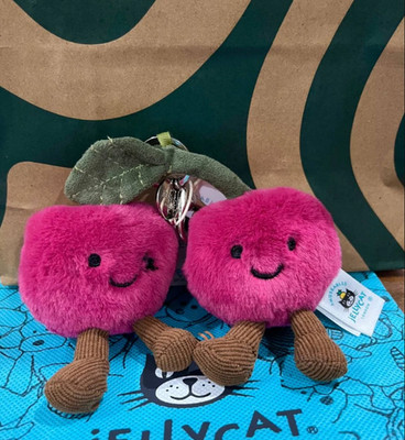 Jellycat Amuseables Cherries Plush Bag Charm Keychain Cute Collectible Gift NWT