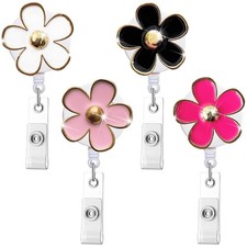 4 Pack Daisy Flower Retractable ID Badge Holder Nurse Badge Reels with Clip, ...