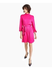 BAR III DRESSES Womens Dress Pink Tie Balloon Sleeve Unlined Elastic Cuffs L