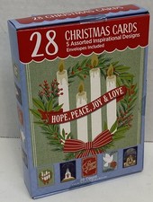 Box 28 Christmas Cards, 5 Assorted Inspirational Religious Traditional Designs